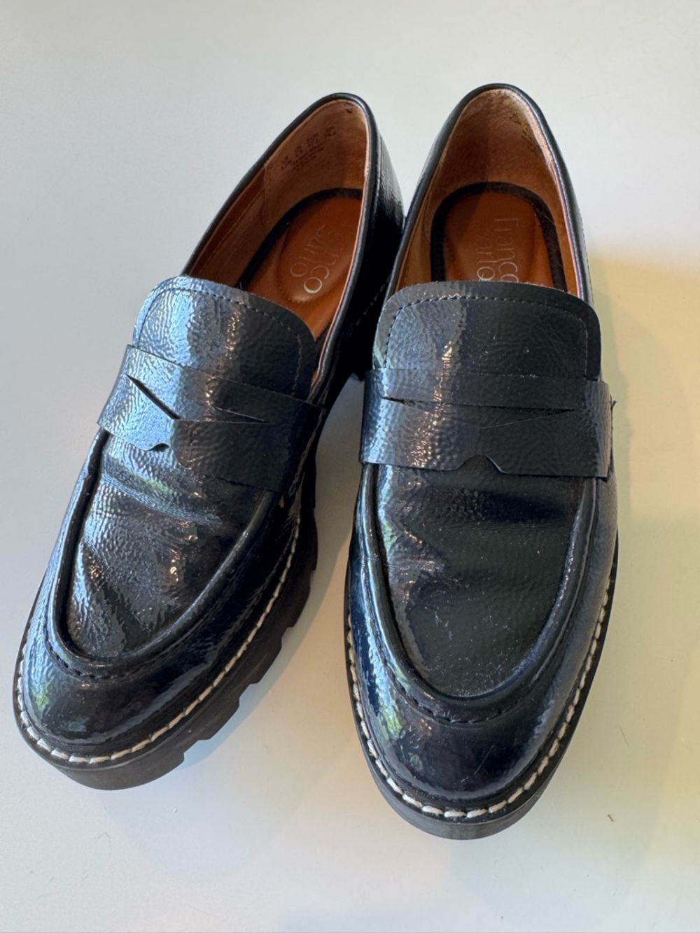 FRANCO SARTO SZ 7.5 “Balín”Faux Patent Leather Lug Sole Loafers - Navy - Picture 4 of 12